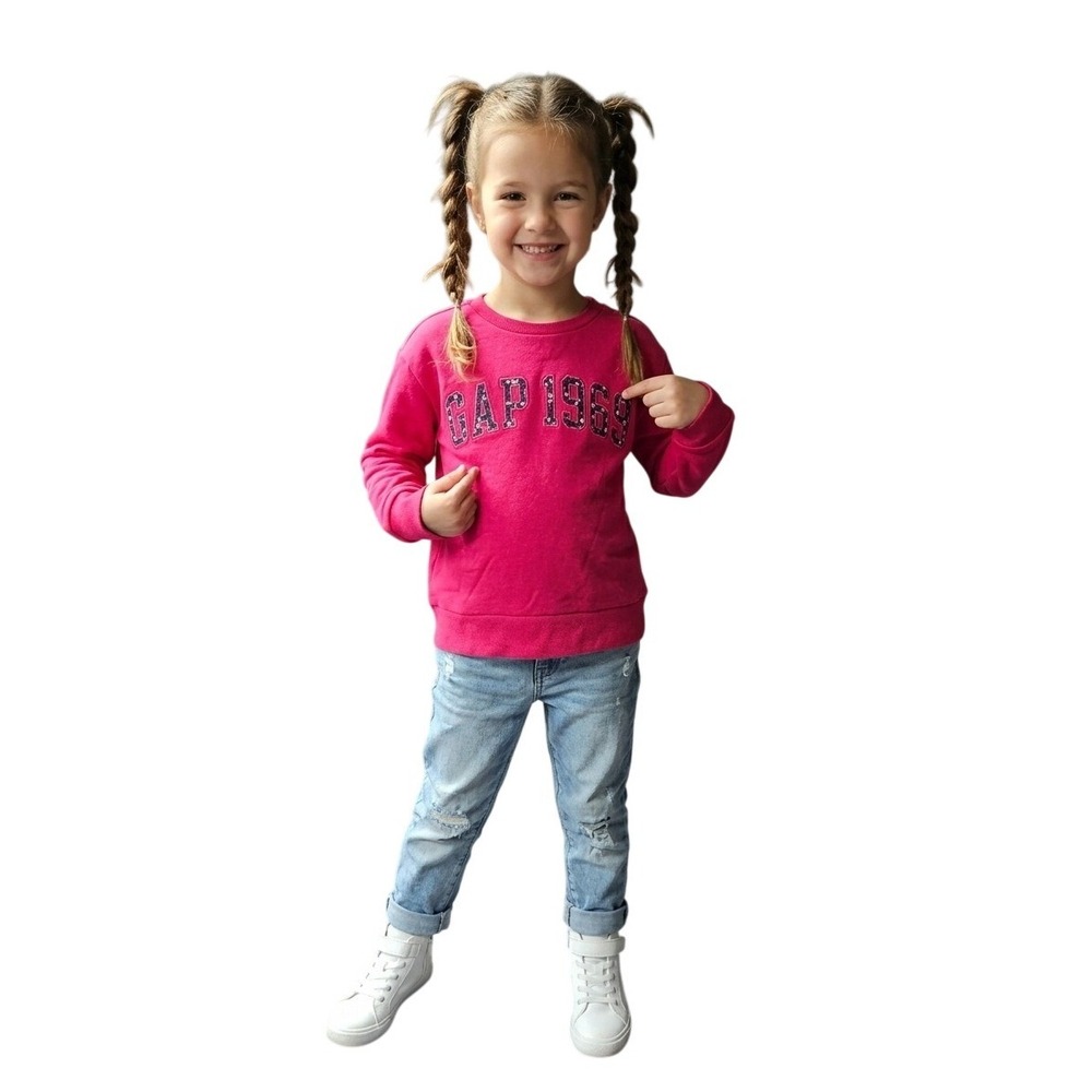 Gap Kids Girls 1969 Sequin Logo Sweatshirt Hot Pink Crewneck Pullover Size L